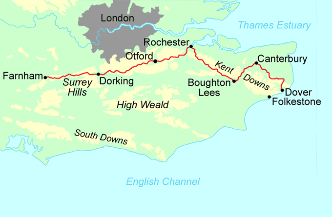 North Downs Way via Canterbury map
